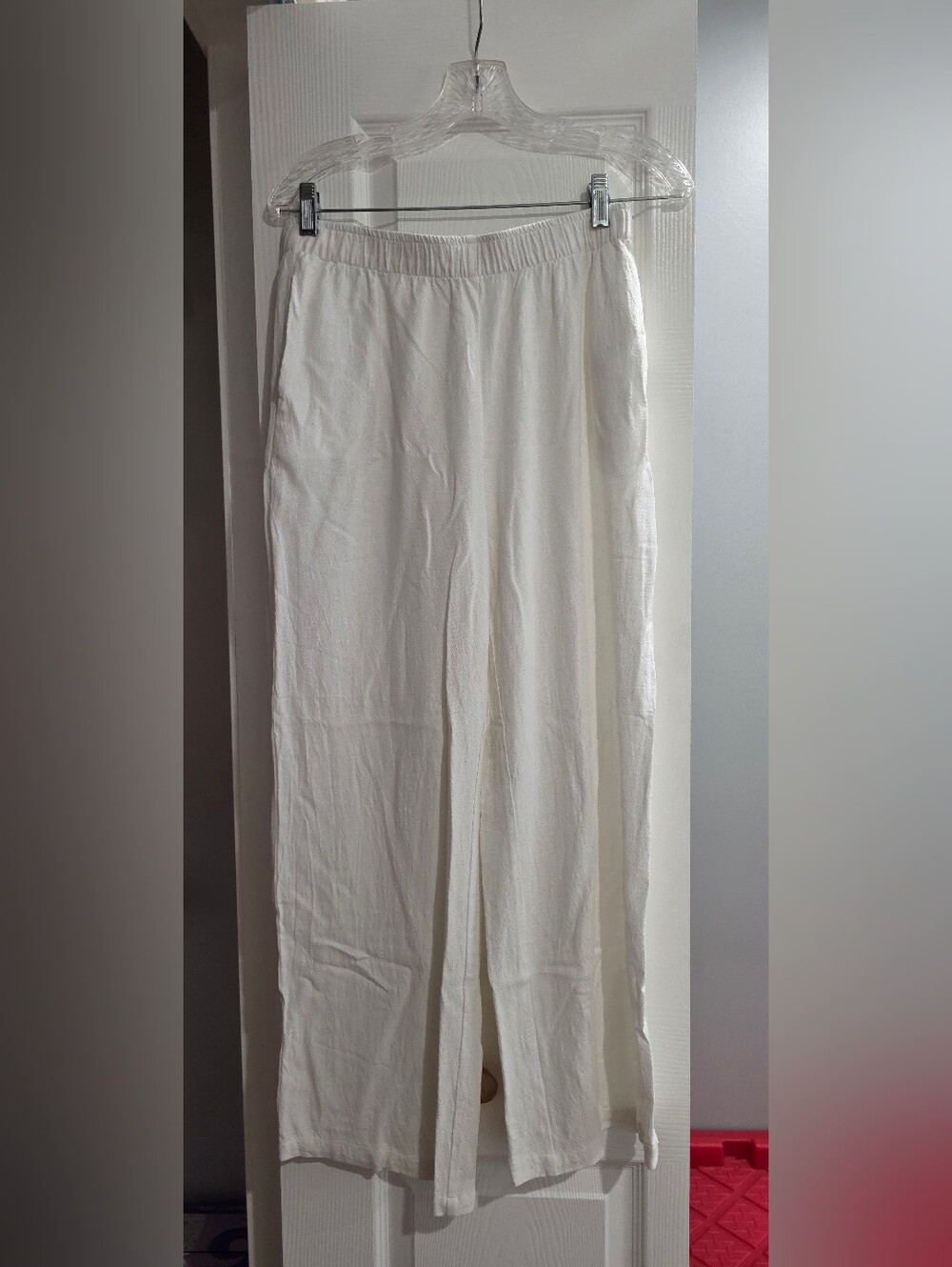 Womens White Elastic-Waist Casual Pants